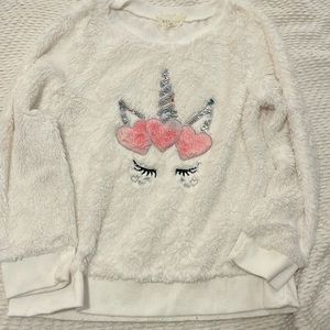 White fuzzy unicorn sweater